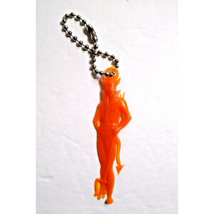 Halloween Plastic Devil Satan Keychain Charm Gothic Spooky Gift Orange Vintage